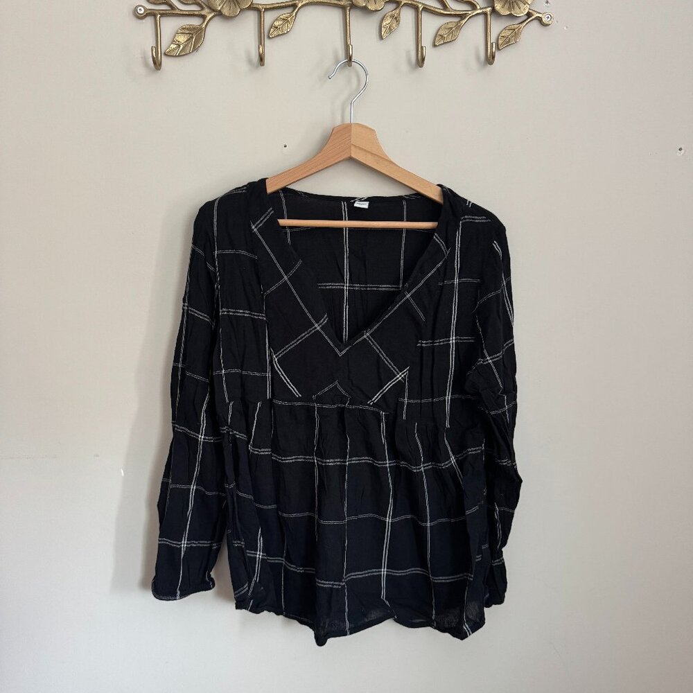 Old Navy Black Windowpane Babydoll Top - Size Large